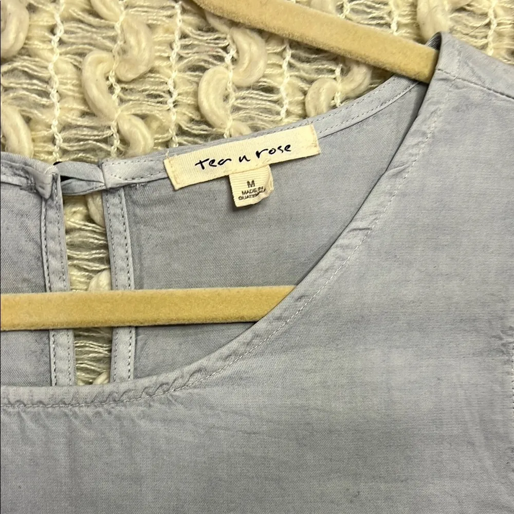 Tea n Rose Gray Dusty Light Blue Empire Waist Dress with Scoop Neckline - Image 3