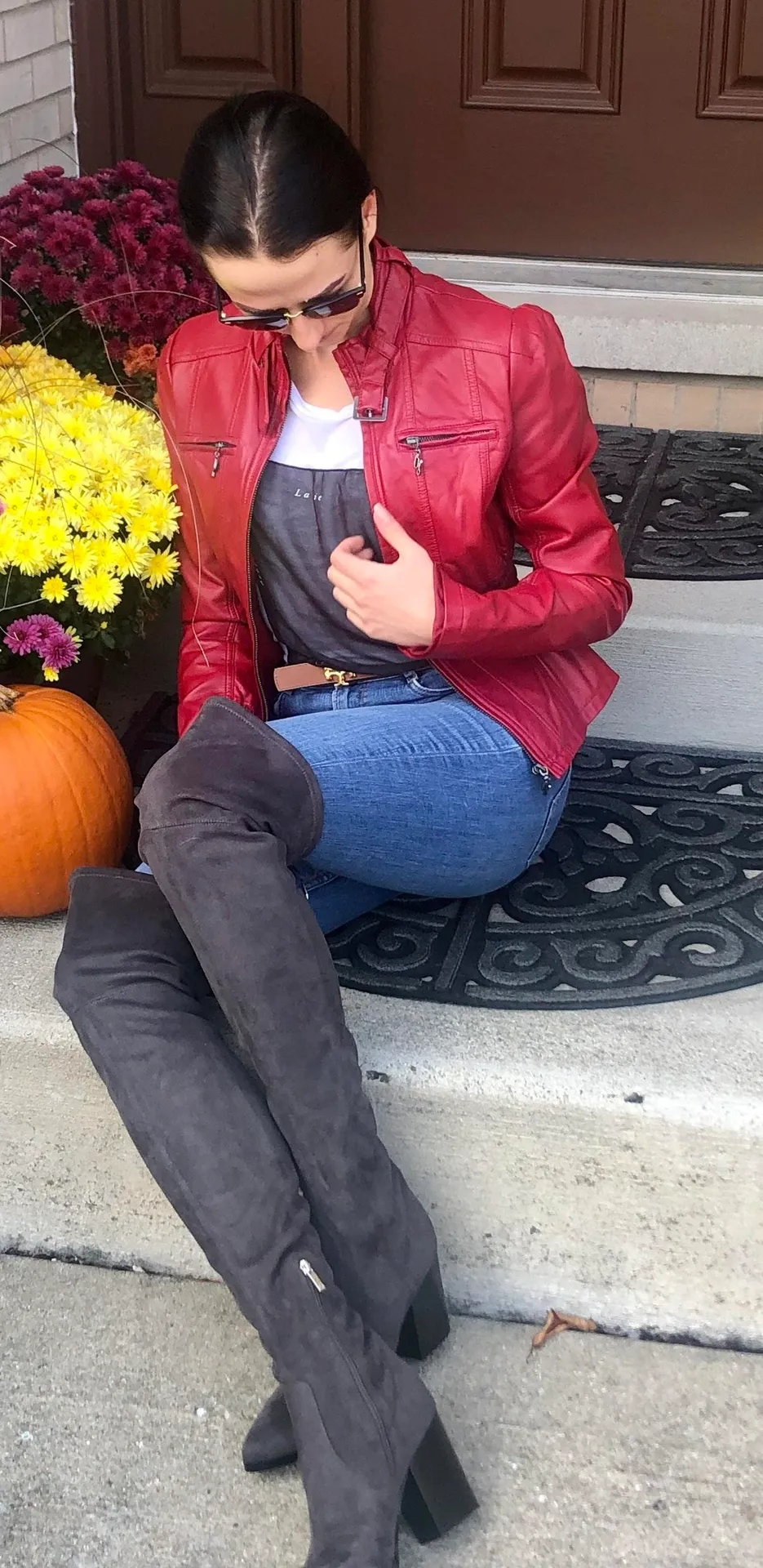 dark red Leather Motorcycle Jacket - Image 4