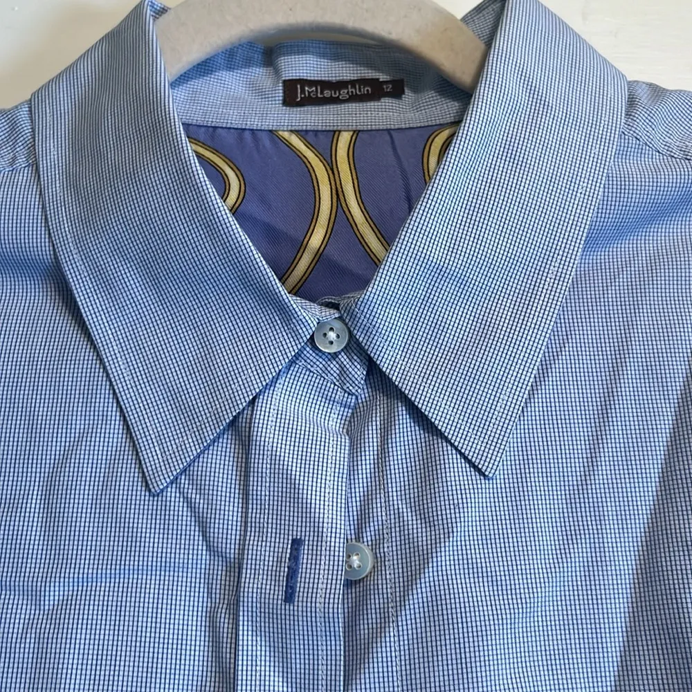 J. McLaughlin  | Blue Long Sleeved Plaid Button Down Shirt Blouse Size 12 - Image 2