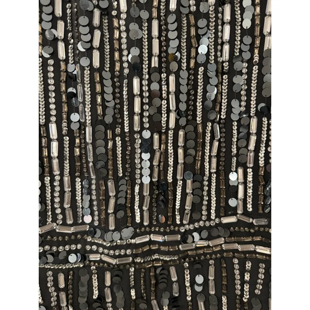 Mac Duggal Size 14 $598 NWT Embellished High Neck Long Sleeve Midi Dress Gray - Image 9