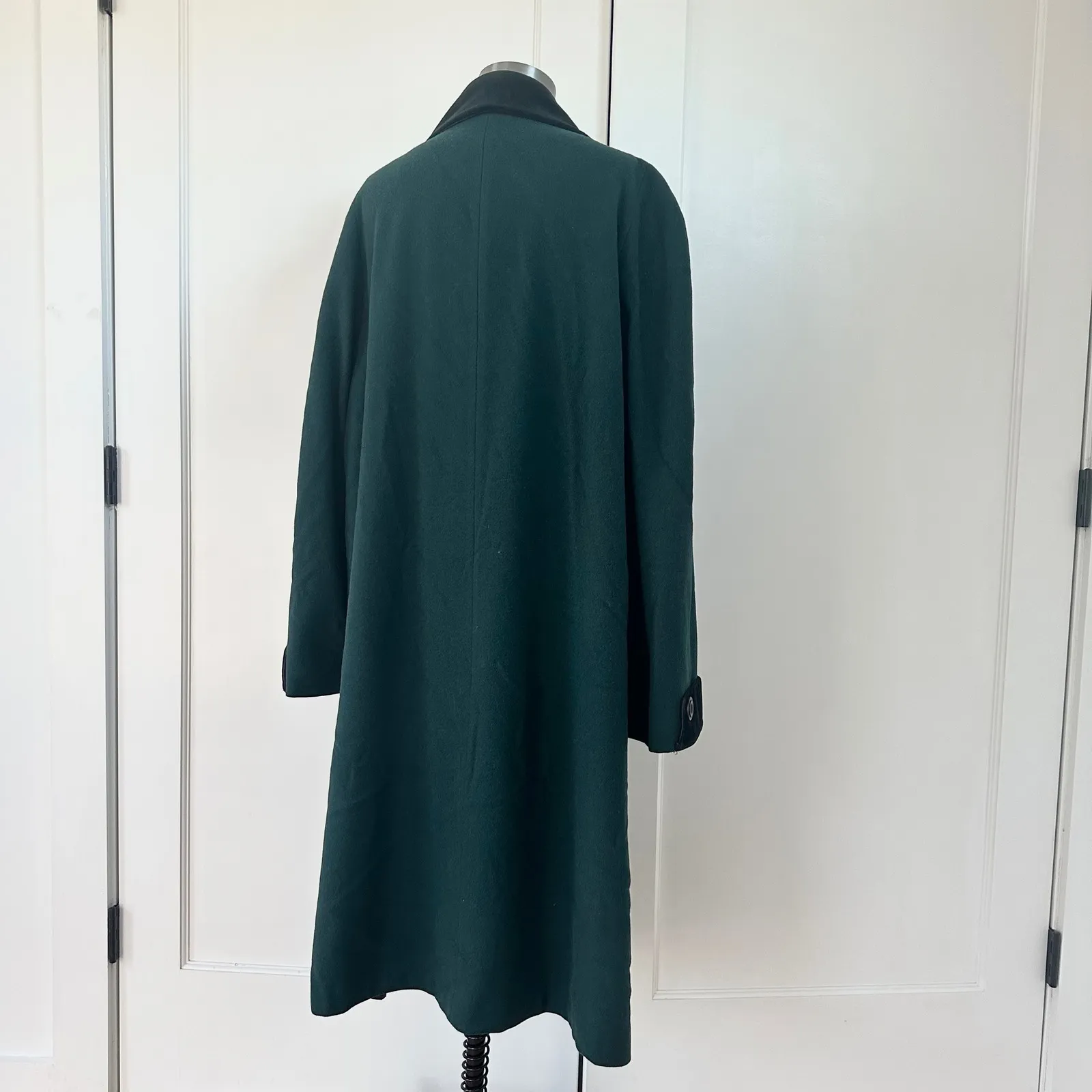 ALORNA Vintage Women's Dark Green Velvet Trim Long Wool Blend Coat 90s Size M - Image 12