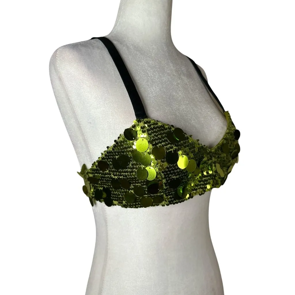 SIEDRES Lemy Bralette Top in Green Small New Womens Sequin Crop Top - Image 8