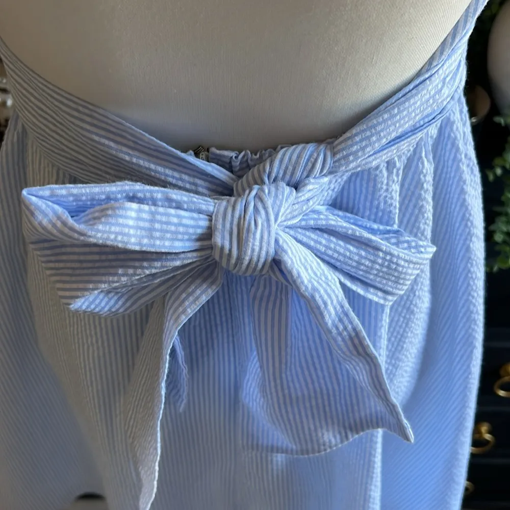 LAUREN JAMES Stratton Seersucker Halter Dress Light Blue & White Size Medium - Image 8