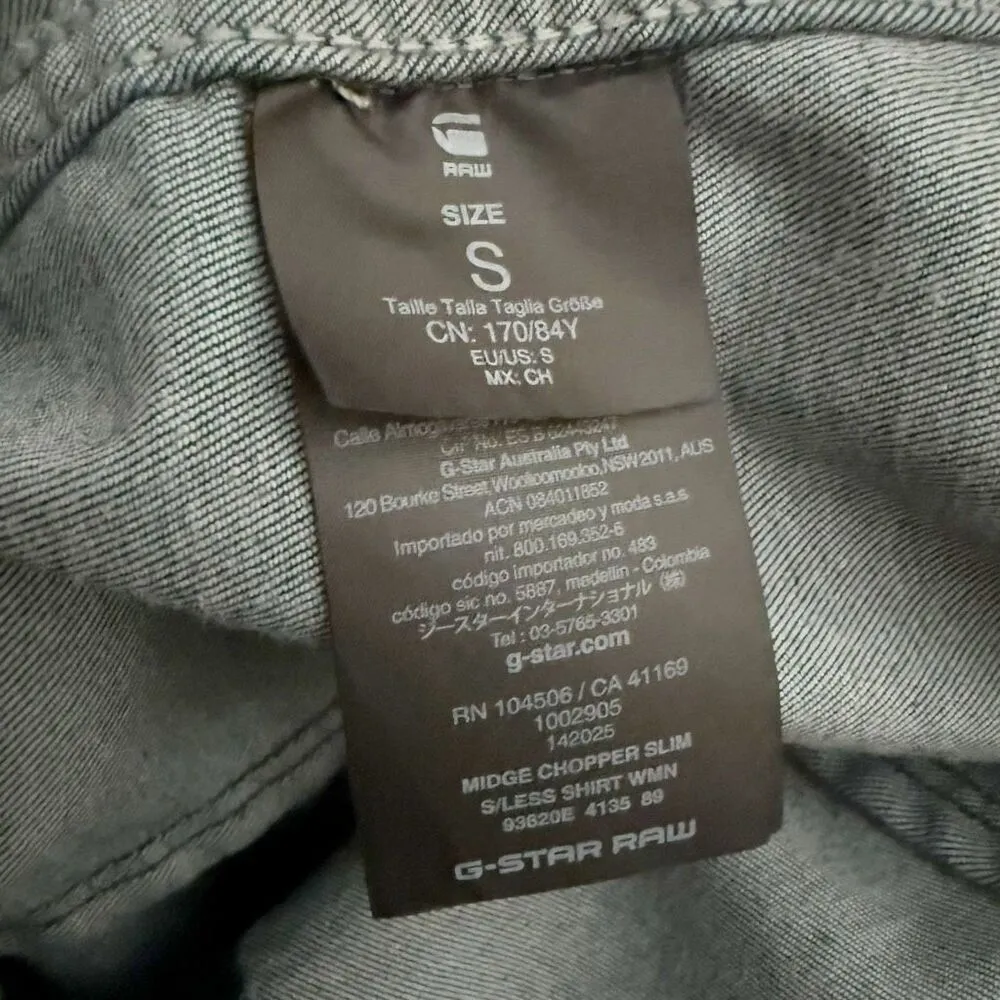 G-STAR RAW | Midge Chopper Slim Fit Tailored Denim Sleeveless Shirt Blue | Small - Image 7