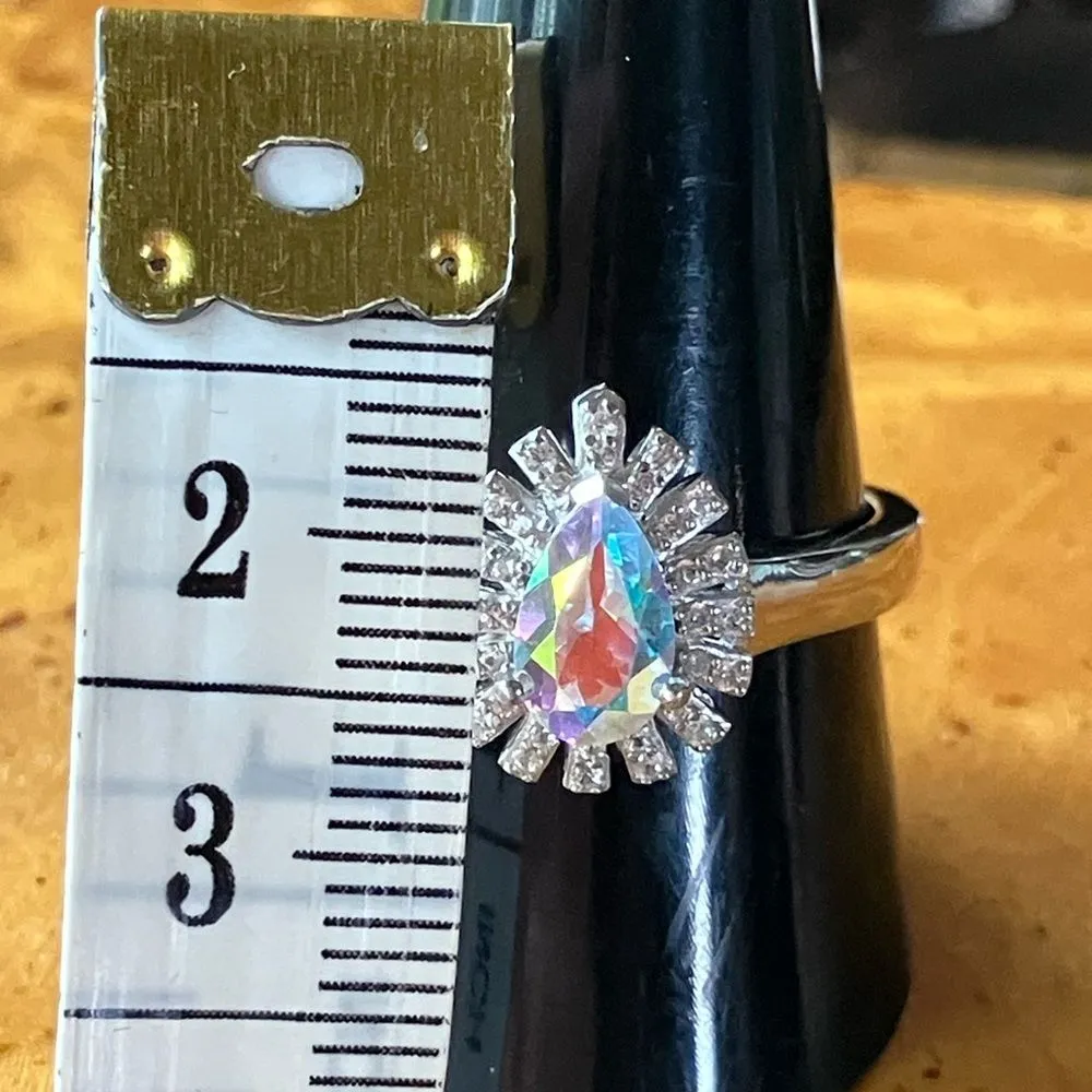 Aurora Borealis Mystic Topaz Sterling Silver Halo Ring Size 10 - Image 6
