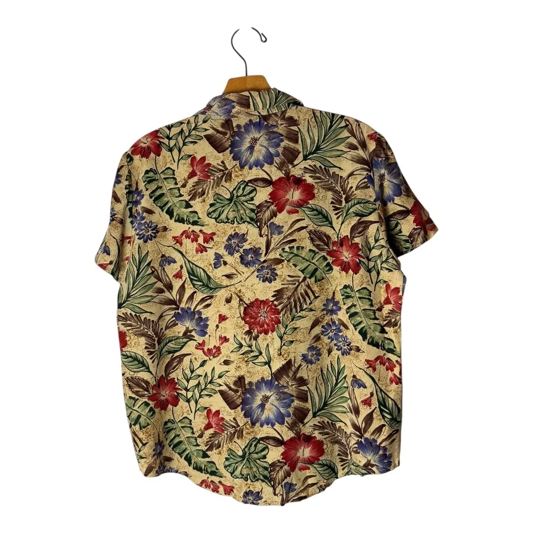 Maggy London Vintage Shirt Pants Woman 8 Petite Tan Floral Silk Set Retro Boho - Image 5