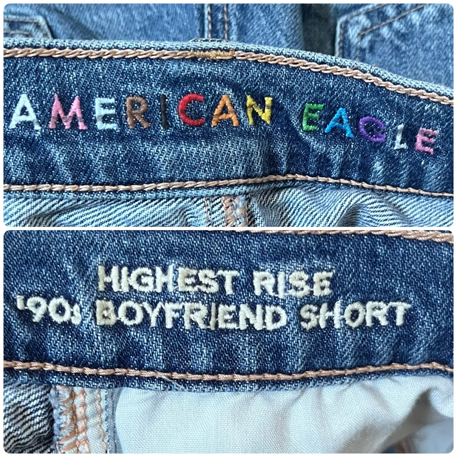 American Eagle Cotton Highest Rise 90s Boyfriend Jean Shorts Size 2 Pride Stripe Blue - Image 9