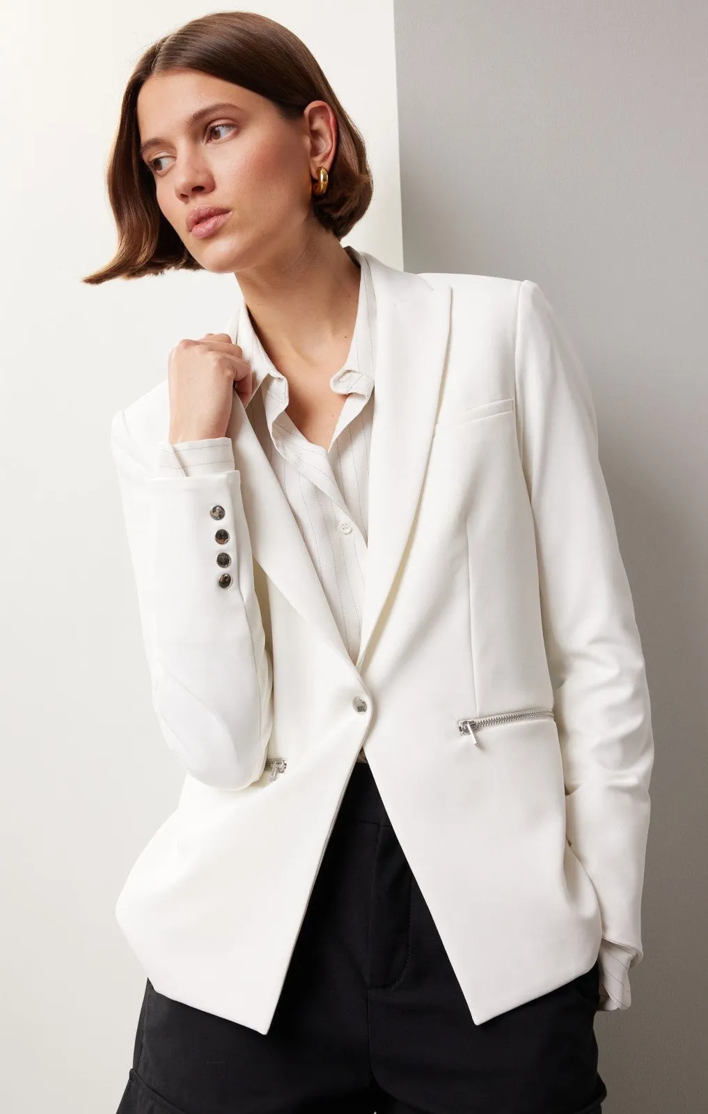 Veronica Beard White Scuba Zip Pocket Dickey Office Travel Blazer Jacket Size 6 - Image 1