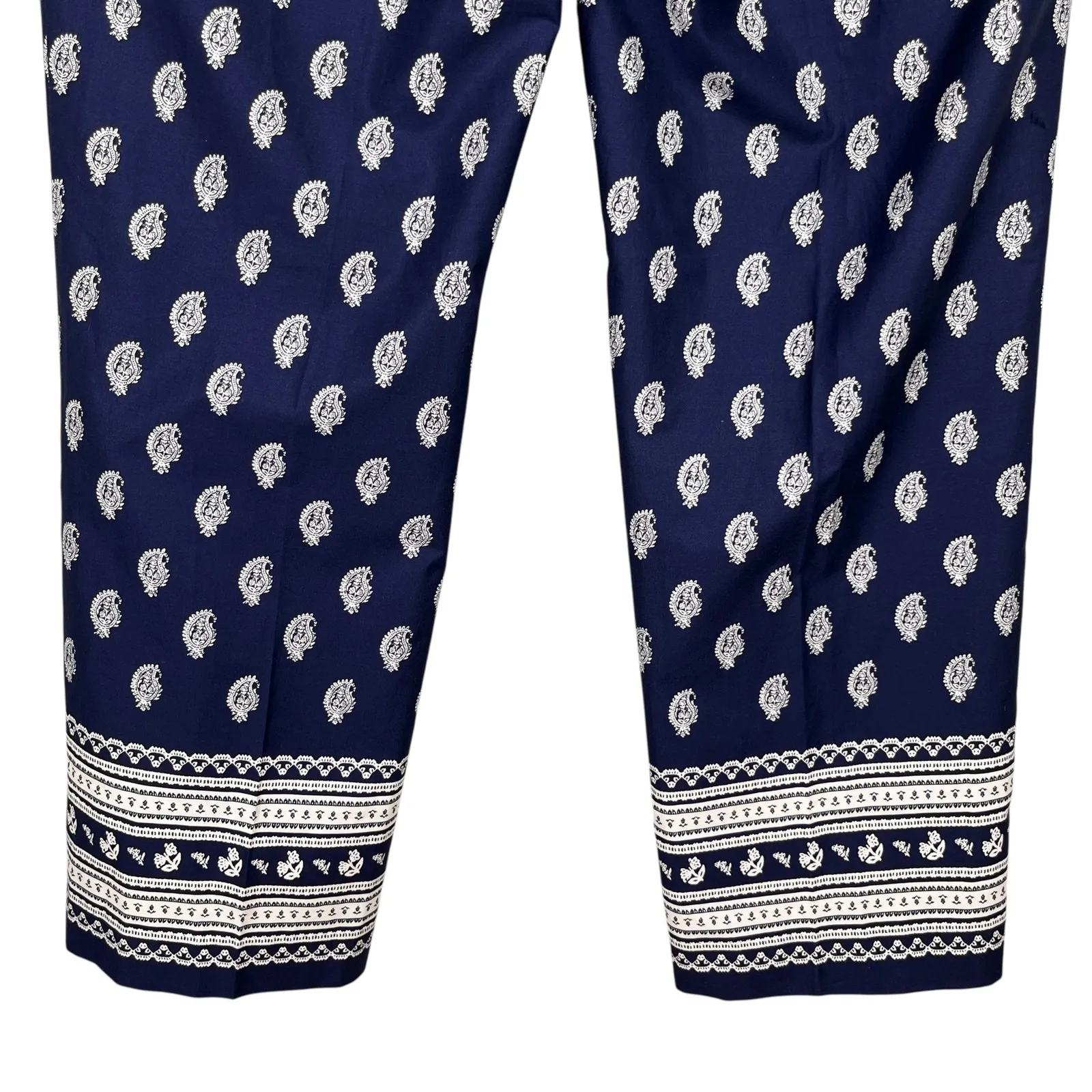 Talbots Straight Leg Twill Pants Serene Paisley India Ink Ivory 12 New - Image 10