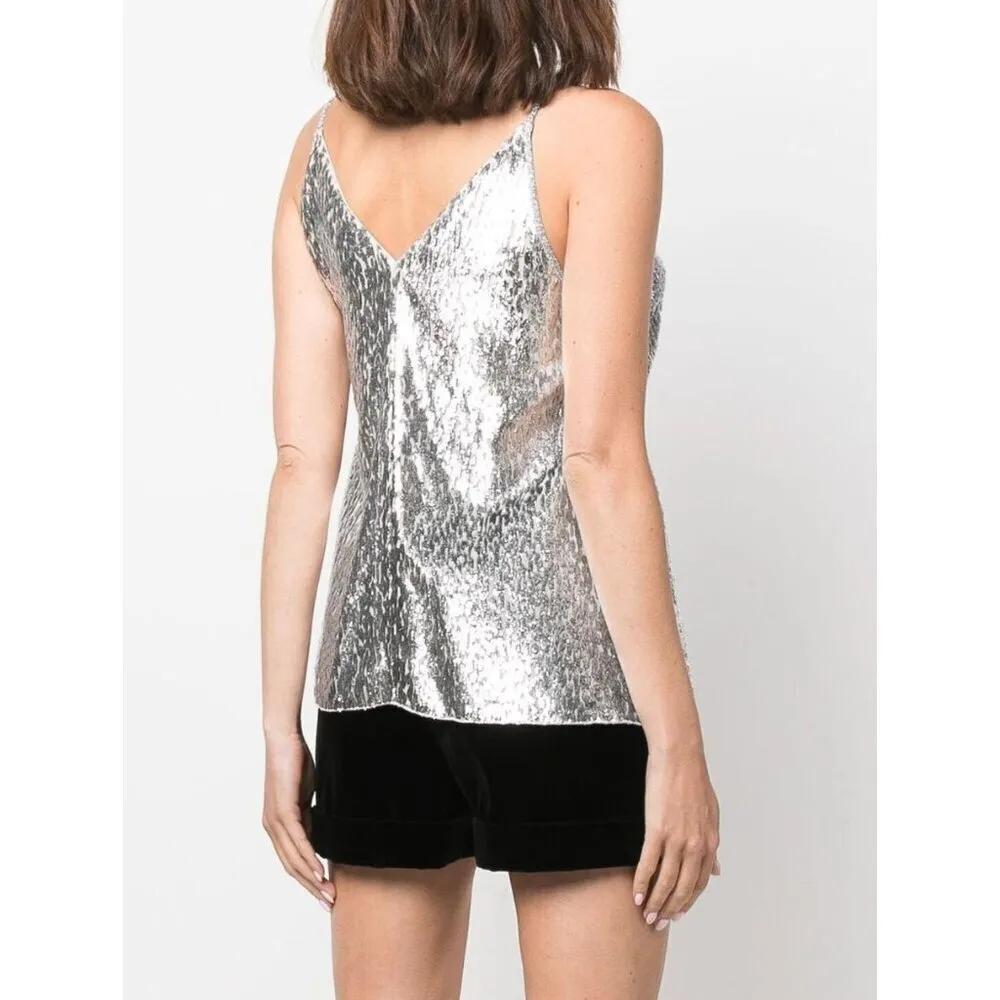 Forte Forte Metallic Silk Blend Tank Top Estrella Womens Size III US 8 Silver - Image 13
