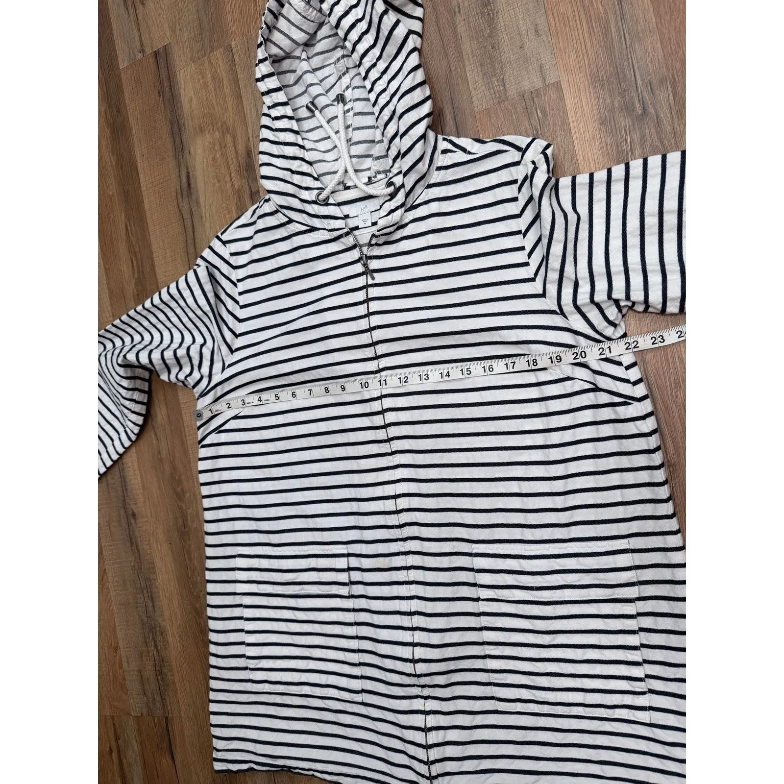J.Jill 100% Cotton Striped Zip Hoodie Jacket Size M‎ White Navy Long Sleeve Size M - Image 7