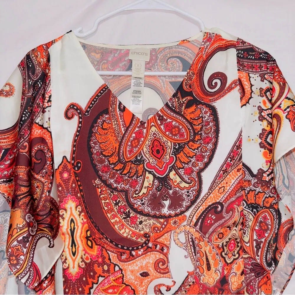 Chico's Geometric Print V Neck Butterfly Sleeve Kimono Style Top size XS - Image 4