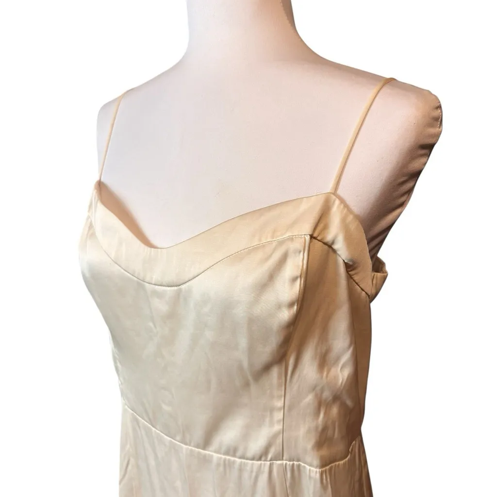 ABERCROMBIE & FITCH Camille Midi Slip Dress Pearl Spaghetti Strap Slit Large - Image 5