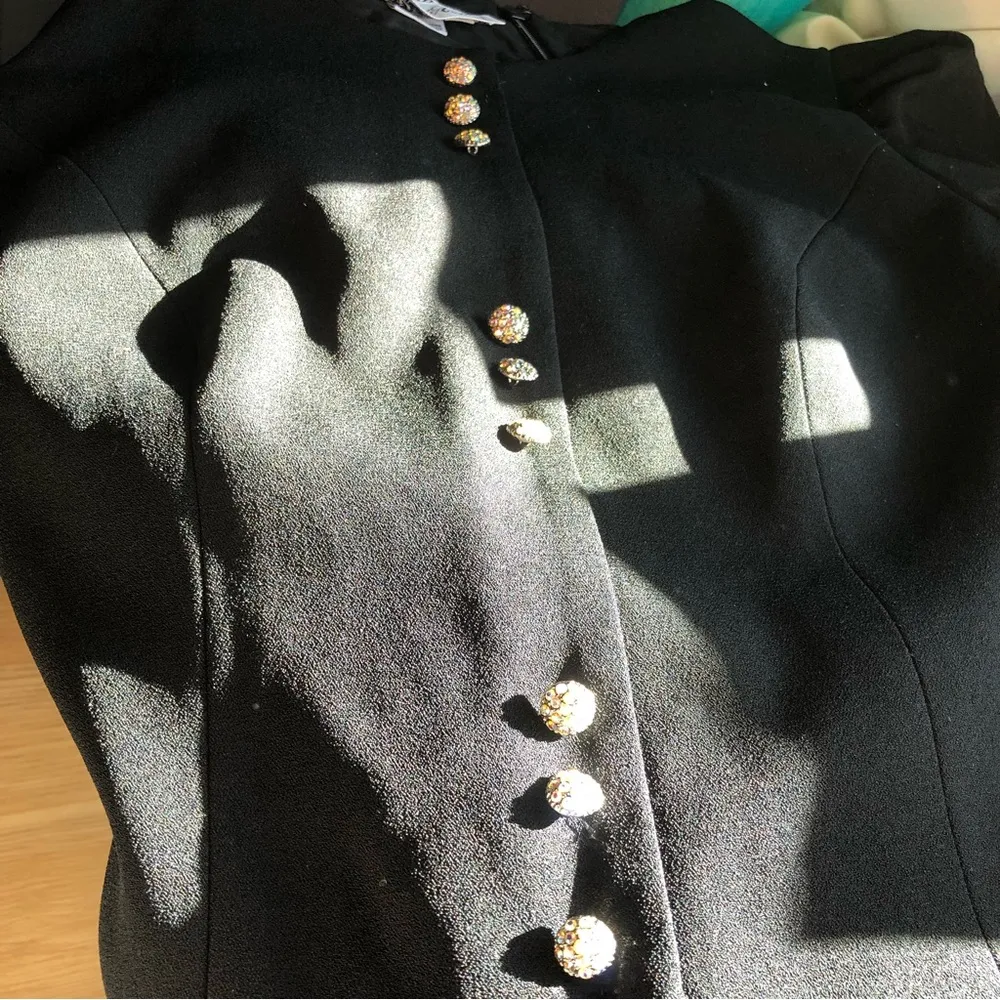 NWT Vintage 80s Saks Fifth Ave Rimini Midi Dress Sheath Rhinestone AB Buttons M - Image 8