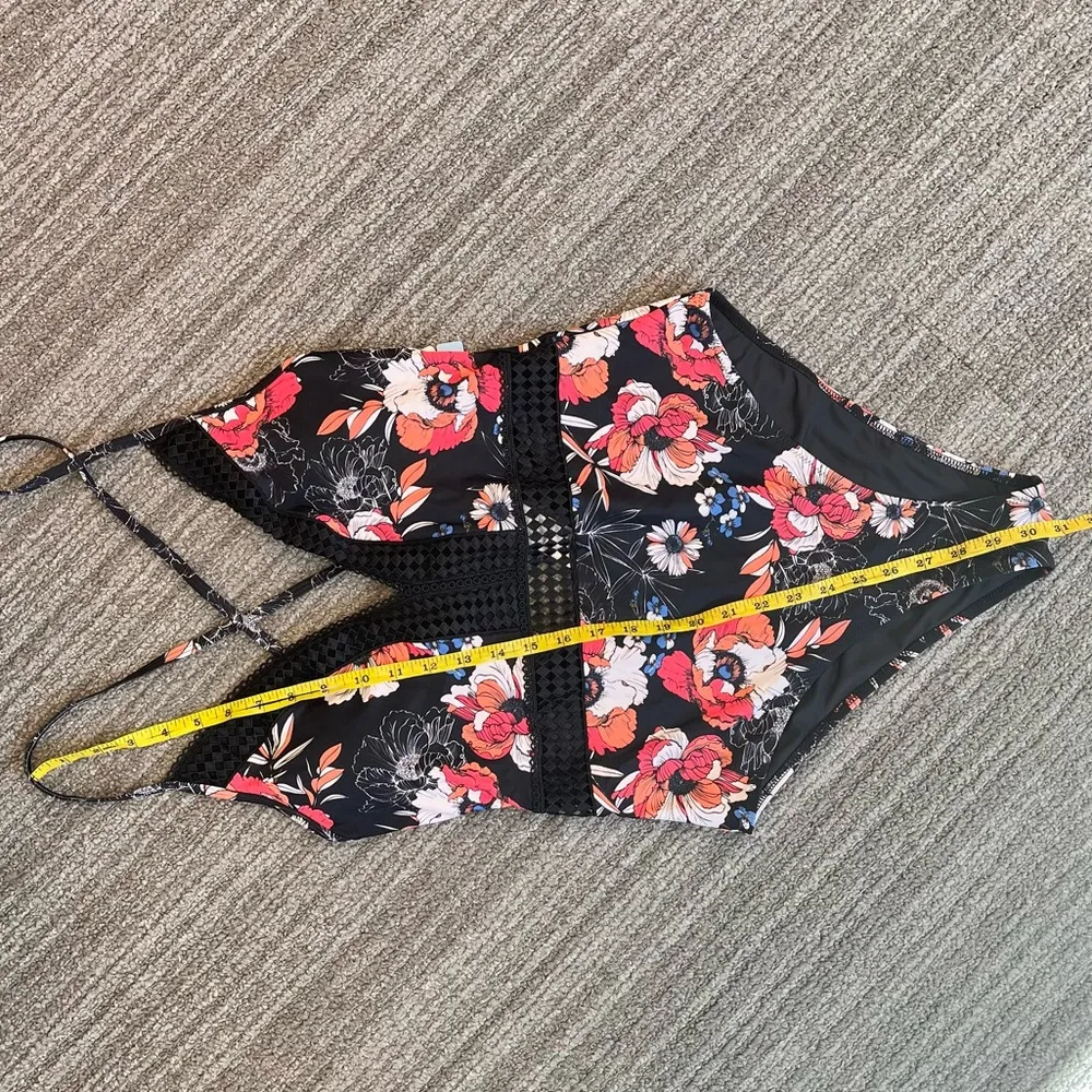 Cupshe Swimsuit Marina Floral One Piece Laser Cut Strappy XL New - Image 7