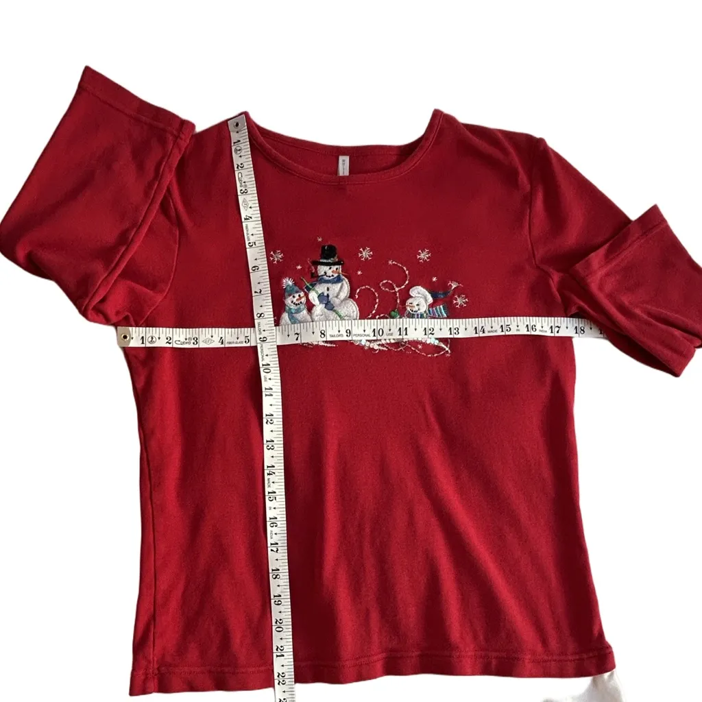 VTG Y2K 90s DIY look Grannycore embroidered snowman whimsical Xmas layered top S - Image 4