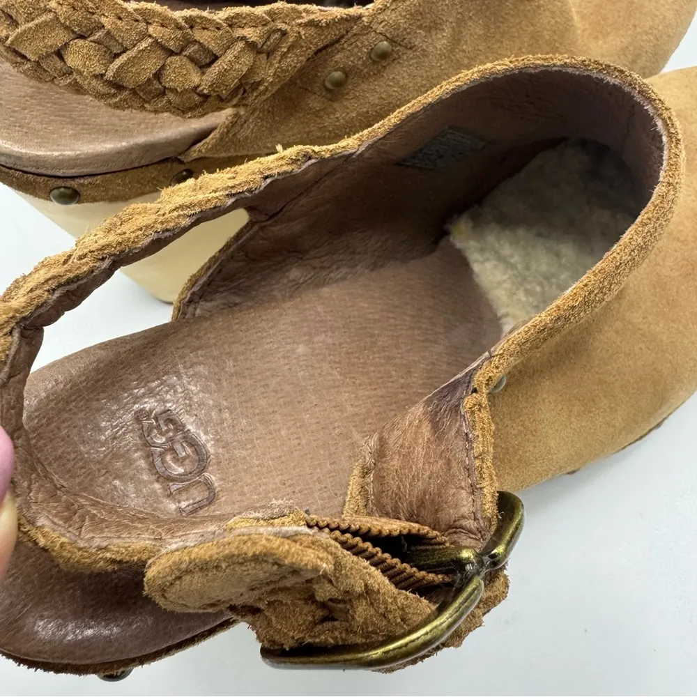 UGG Australia Dafni Sling Back Platform Studded Suede Clogs Brown US 10 Shoes - Image 8