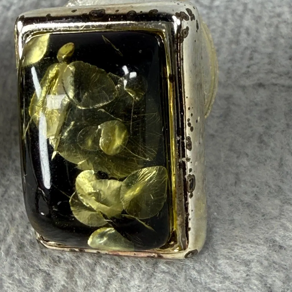 Floral Jewelry Pendant Pierced Earring Set Green Color Center Silver - Image 14