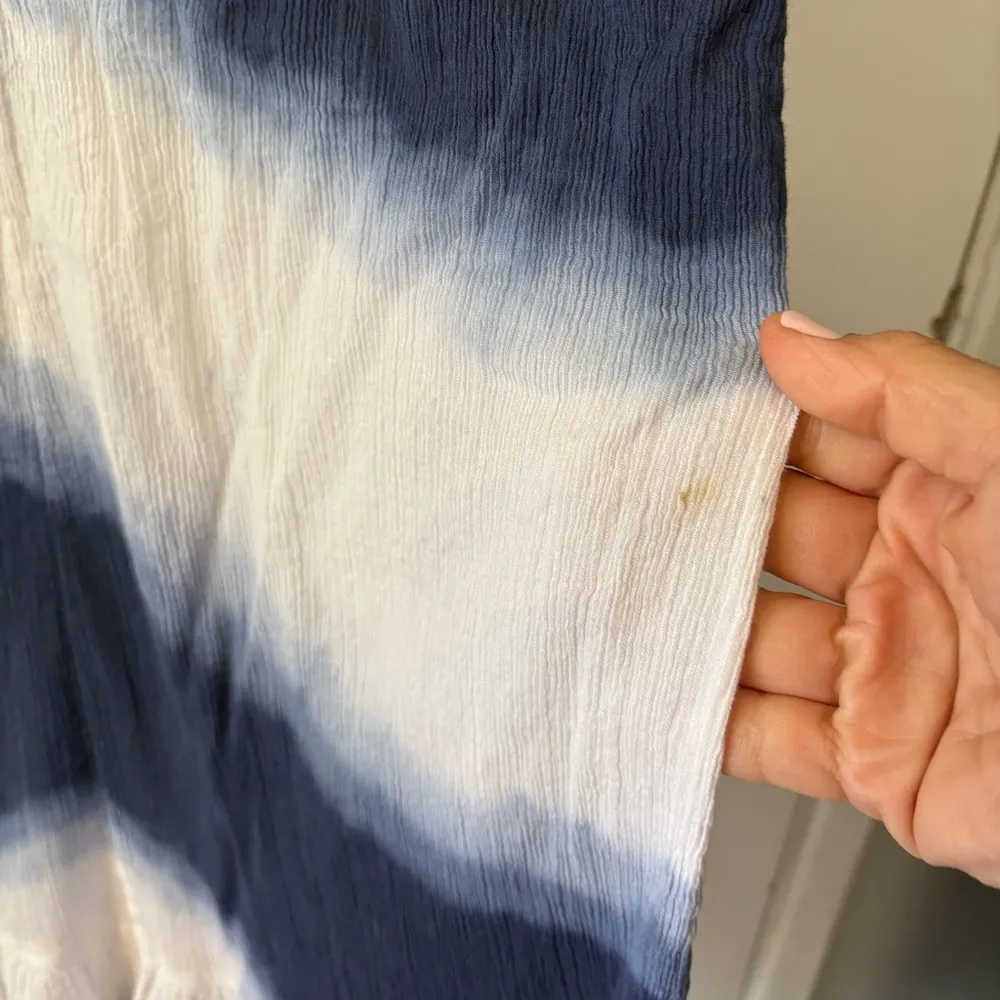 Calypso St. Barth Blue White Tie Dye Dress Midi Vacation Mirror Beaded Stripe L - Image 9