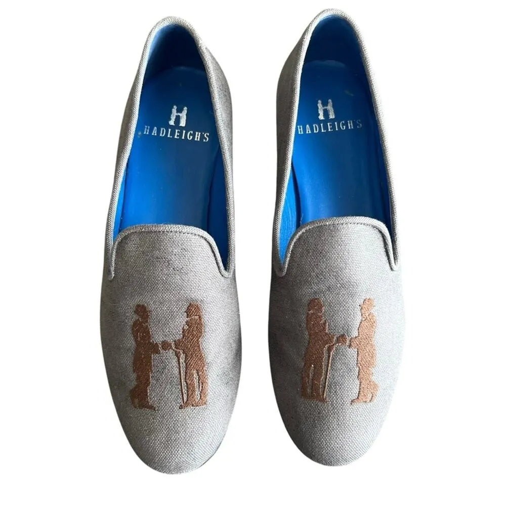 Hadleigh’s Women’s Audrey Gray Cobalt Blue Logo Smoking Slipper Loafer Size 37.5 - Image 2