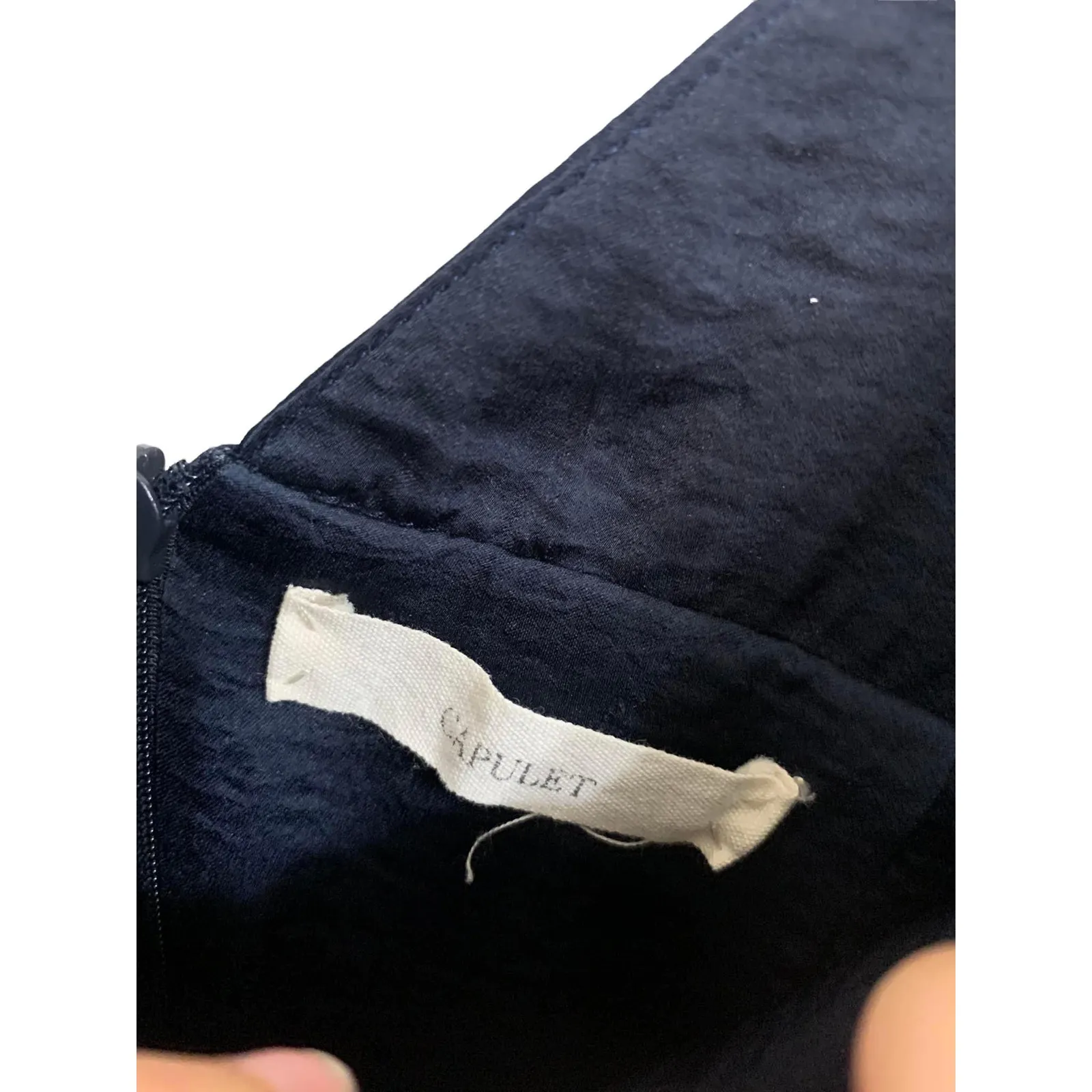 Capulet Navy Deep V-neck Maxi‎ Satin Dress High Slit Size Small - Image 4