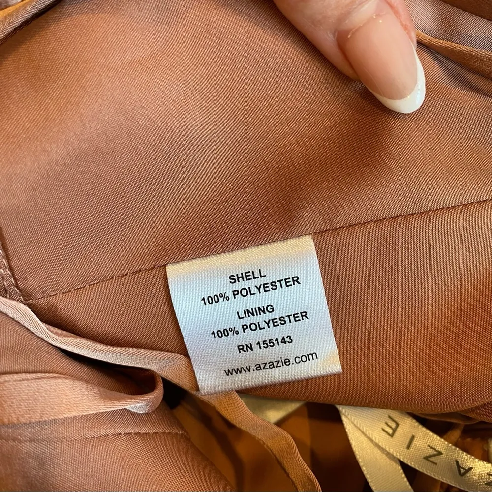 Azazie Mei A-Line V-Neck Stretch Satin Dress In Bronzer - Image 10