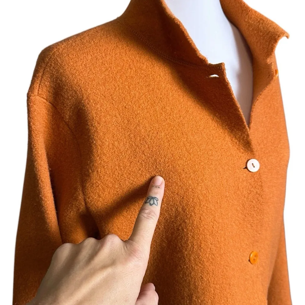 Eileen Fisher Orange Boiled Wool Blazer Jacket Size Large Button Pockets FLAW - Image 3