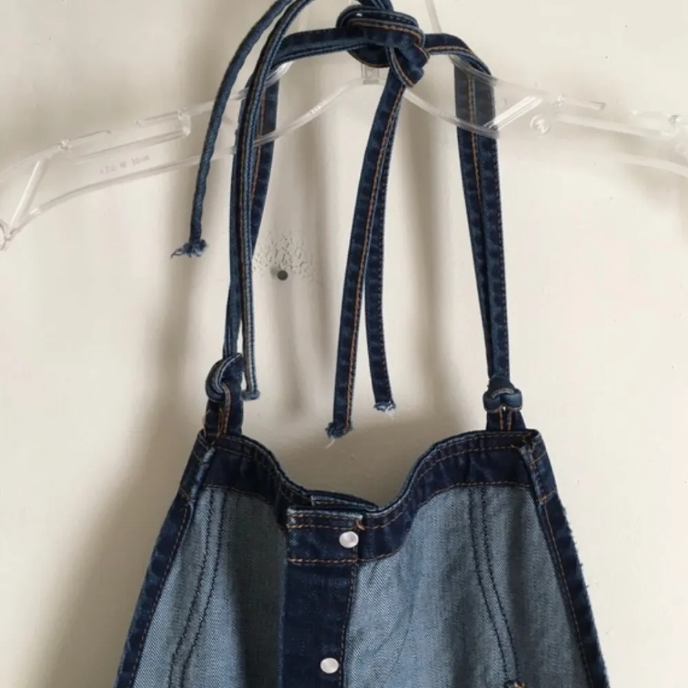 Zara Denim Overalls S Distressed Dark Wash Halter Indie Artist Alternative Blue - Image 5