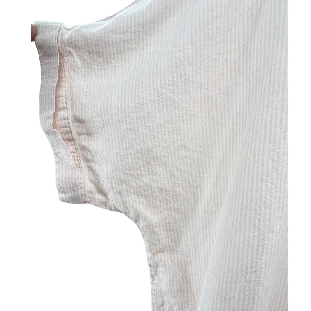 Liz Claiborne linen blend pink white striped XXL short sleeve top summer cotton - Image 3