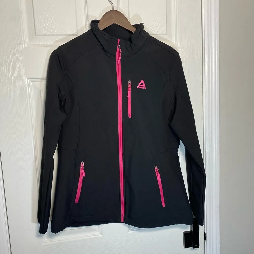 Reebok Women's Black Jacket with Pink Accents - Image 3