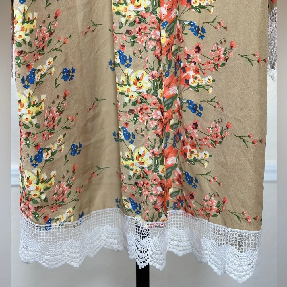 Floral Kimono Cardigan Lace Trim Boho Cottagecore Layering Oversized Romantic - Image 7