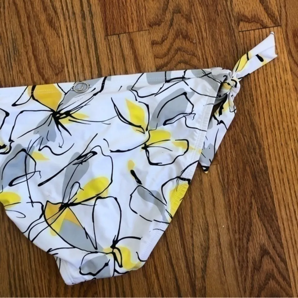 NEW NWT JANTZEN White Yellow Gray Black Floral Tie Knot Y2K Bikini BOTTOM 10 - Image 10