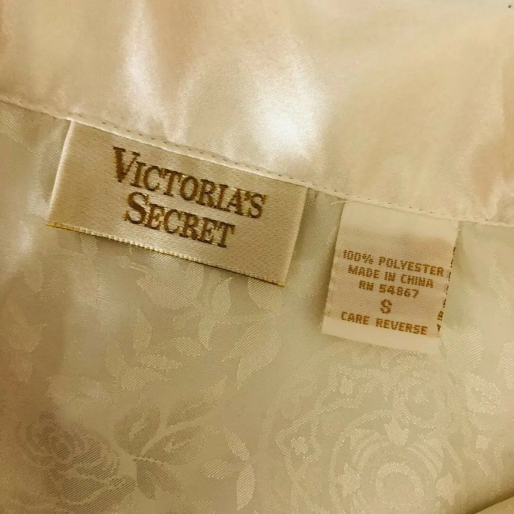 Victorias Secret Pajama Top Vintage Gold Label Satin Floral Button Front Ivory S - Image 3