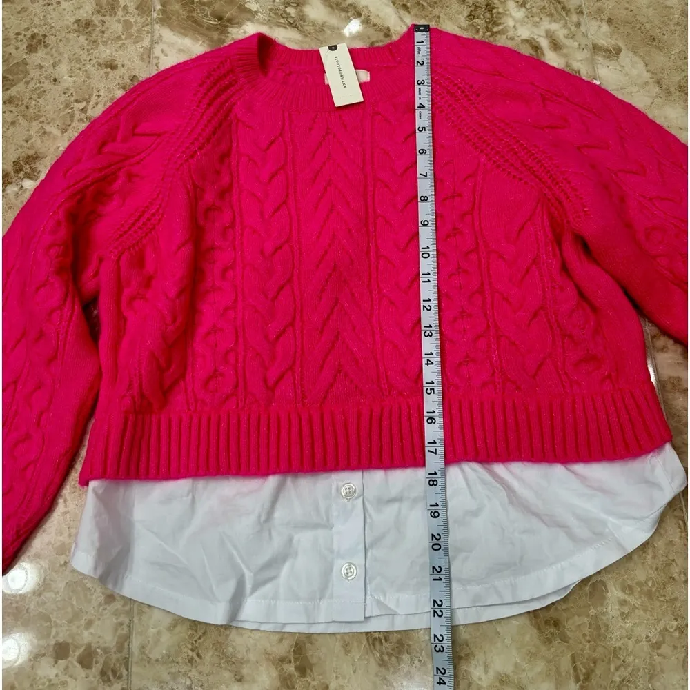 by Anthropologie Layered Cable Knit Sweater. Hot Pink. Size Medium. NWT - Image 7