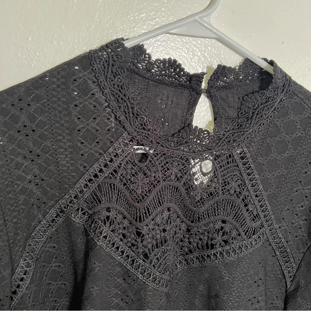 Shein Curve Long Sleeve Blouse Black Lace High Neck Keyhole 2XL - Image 6