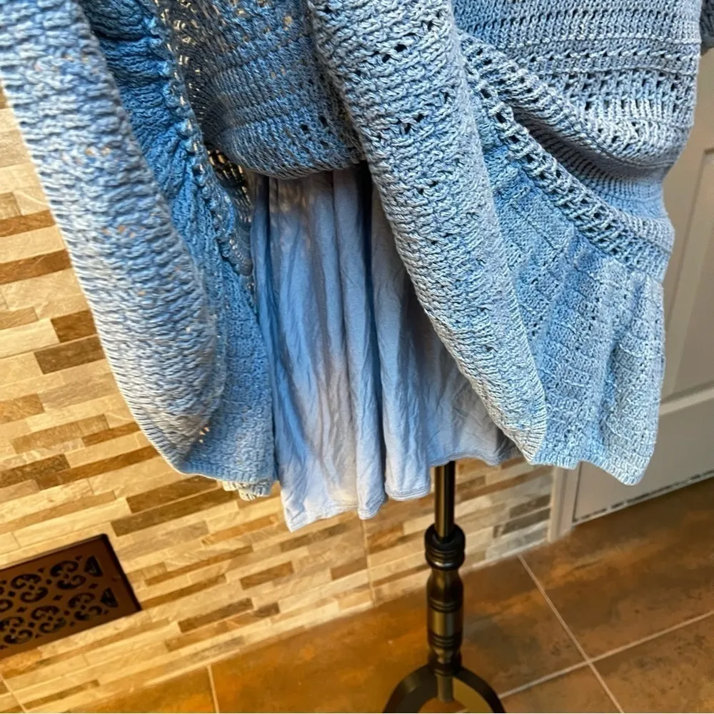 FREE PEOPLE - Sistine Crochet Knit Oversized Mini Dress Indigo Blue Sz XS - Image 8