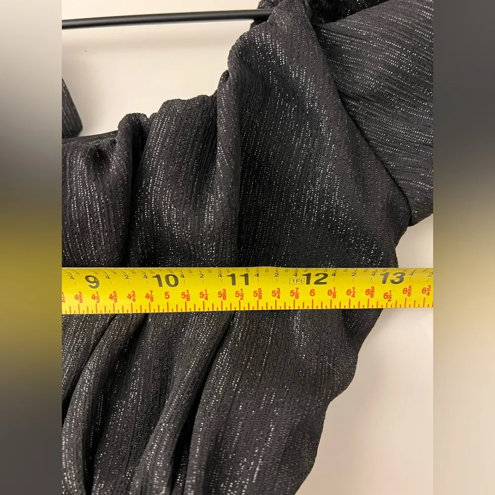 Lucy in the Sky Neia Ruffle babydoll Dress in Black Shimmer puff sleeve S - Image 7