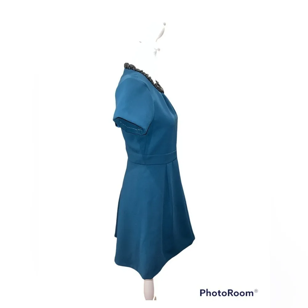 Maje Faux Leather Collar‎ Teal Guimet Tea Dress Size Small - Image 3