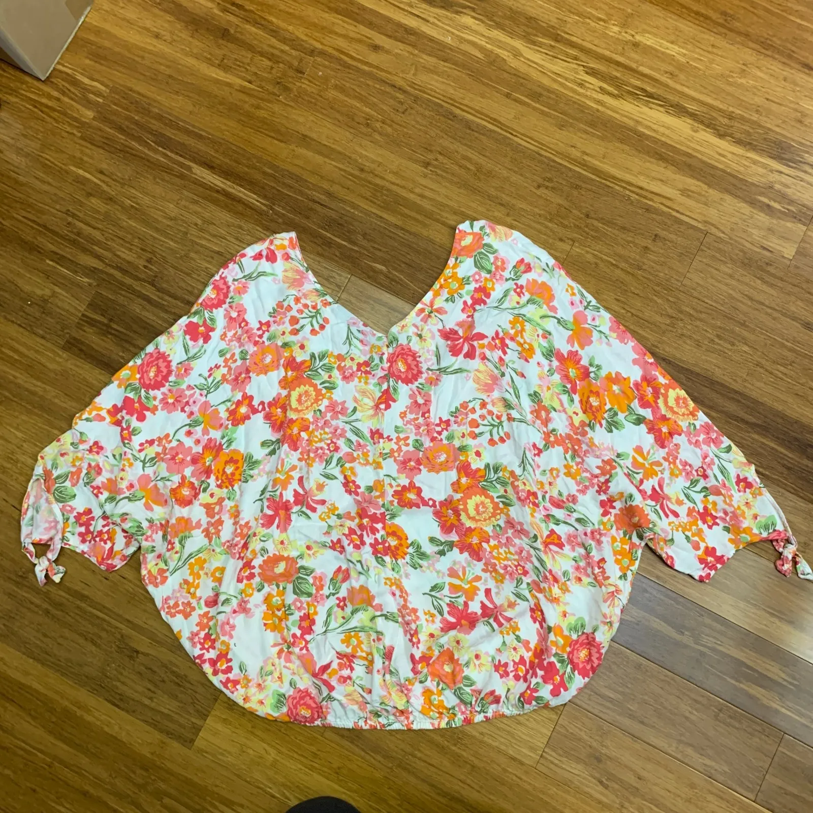 Lane Bryant Floral Print Blouse‎ Women's Plus Size 14/16 Tie Sleeve Rayon Summer - Image 4