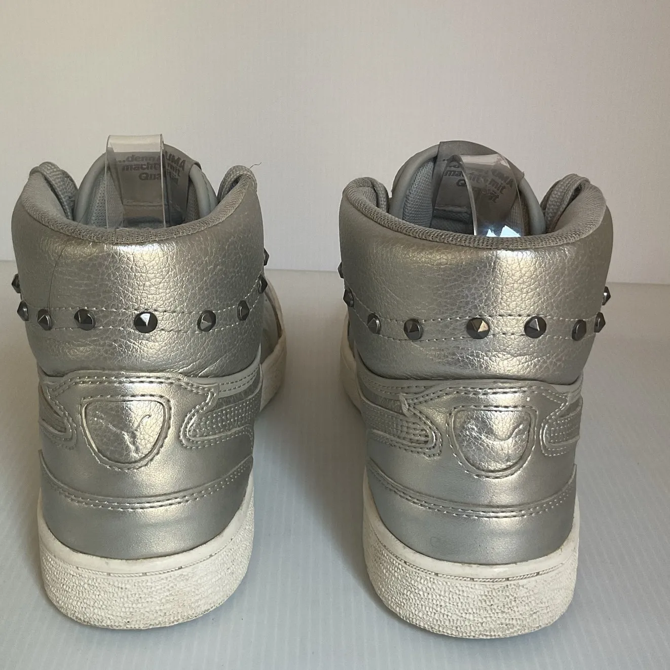 Puma Metallic Silver Studded Sneakers High Top  Women's 6 EUR 36  Germany Design - Image 6