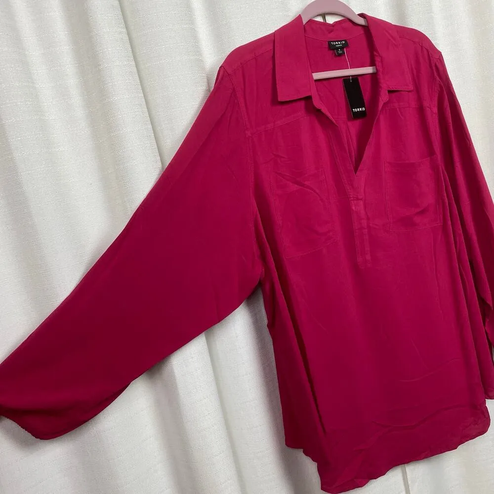 Torrid Vivacious Pink Harper Challis Collared Long Sleeve Blouse Sz.4 NWT - Image 6