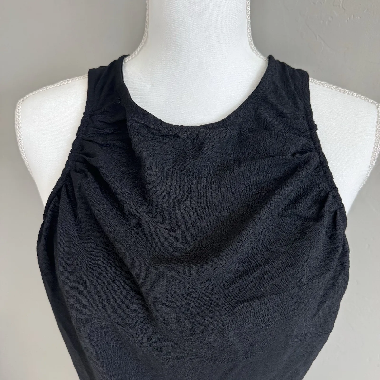 NWT Beachsissi Black Dress Sleeveless Sz L Knee Length Little Black Dress Ruched - Image 2