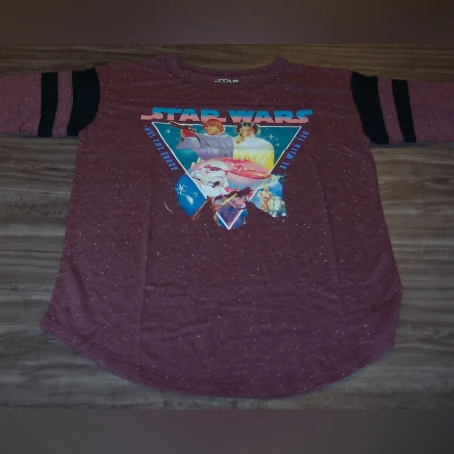 Star Wars Retro Graphic Varsity Tee – Maroon Speckle – Size M Women’s - Image 8