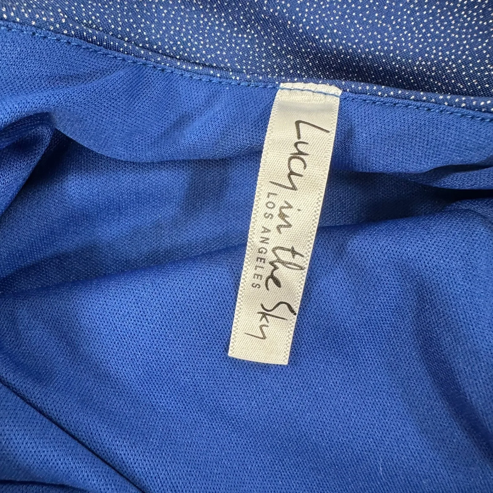 Lucy in the Sky One Shoulder Ruched Bodycon Mini Dress Size Medium Blue Sparkle - Image 5