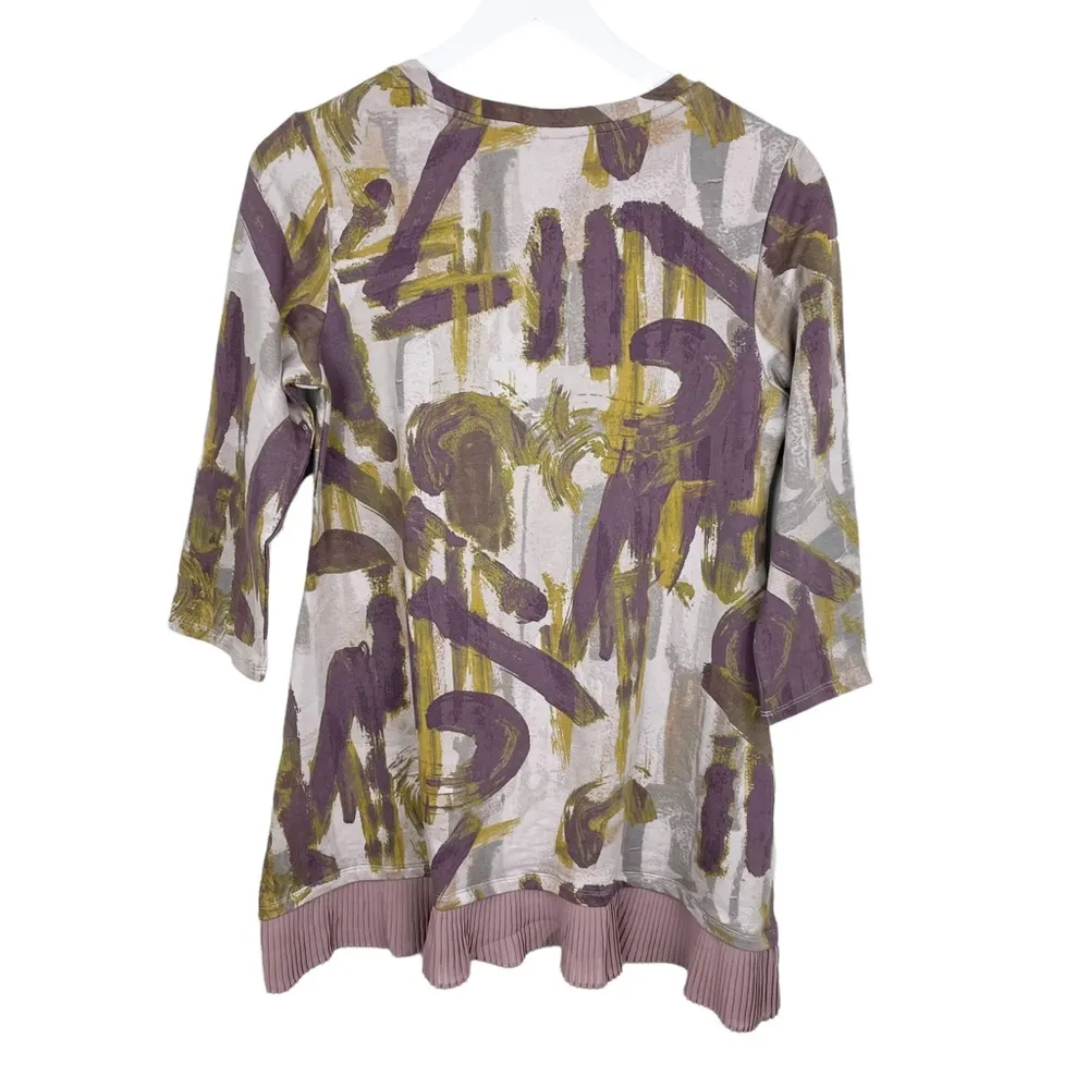 LOGO Lounge by Lori Goldstein French Terry Top Pleated Chiffon Hem Size XS - Image 3