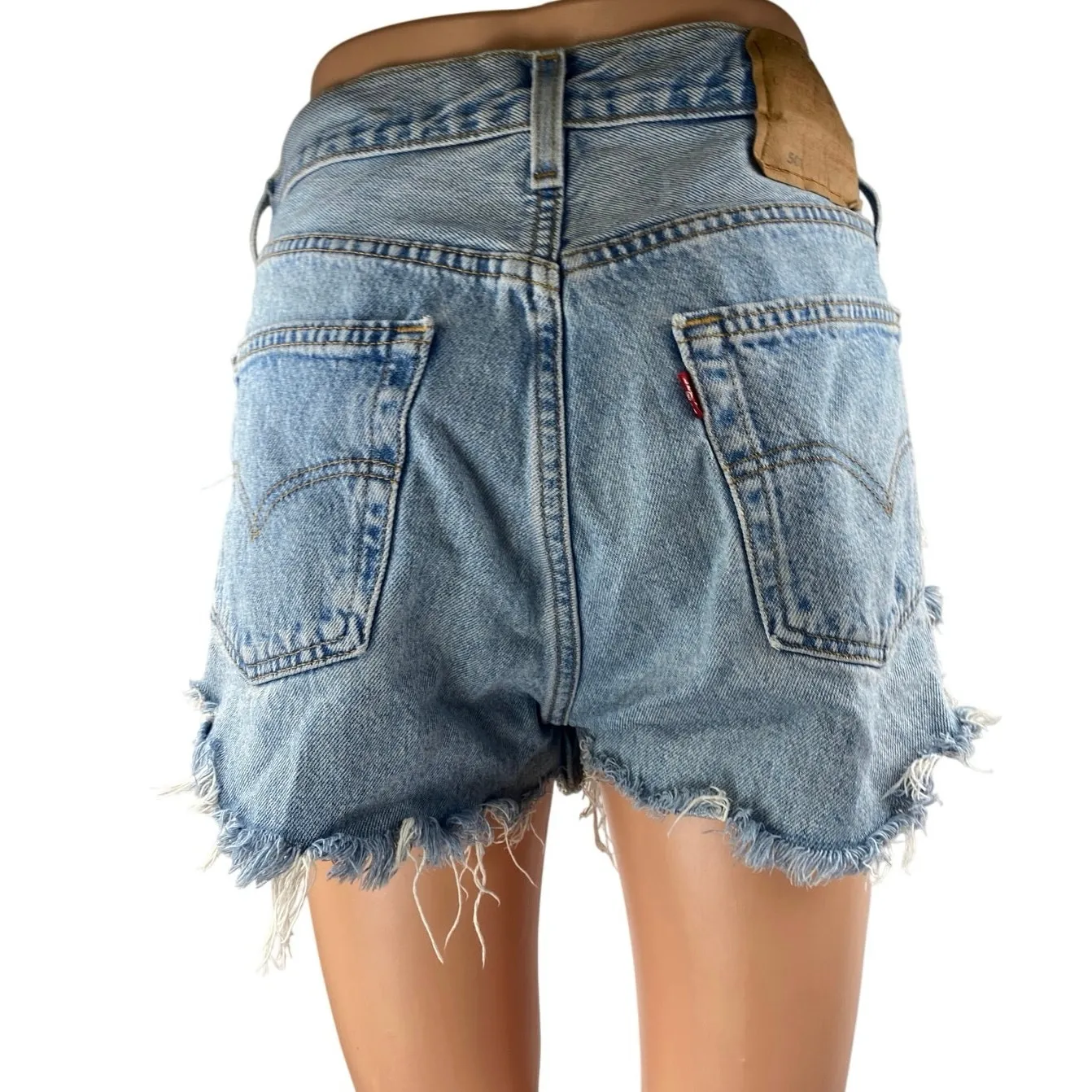 Levi’s Women's Blue Distressed Ripped Button Fly Cutoff Denim Jeans Shorts Sz 31 - Image 3