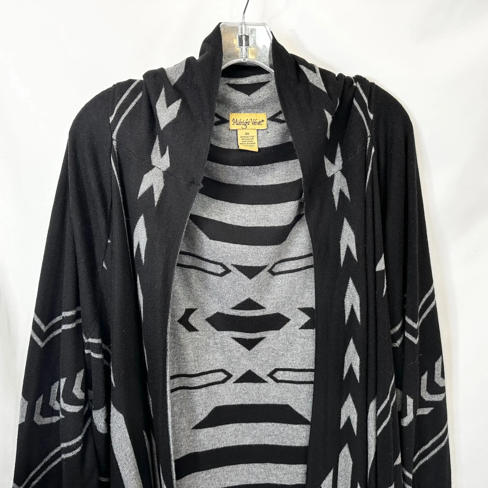 Midnight Velvet Plus Size 3X Cardigan Waterfall Black Gray Geometric Sweater E - Image 4