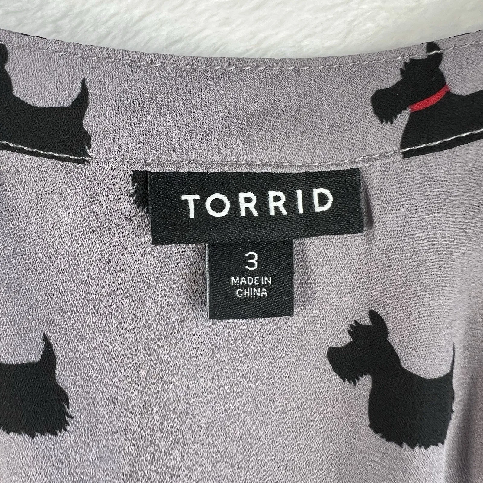 Torrid Plus 3X Harper Scottish Terriers Blouse Georgette Top Popover 3/4 Sleeve - Image 5