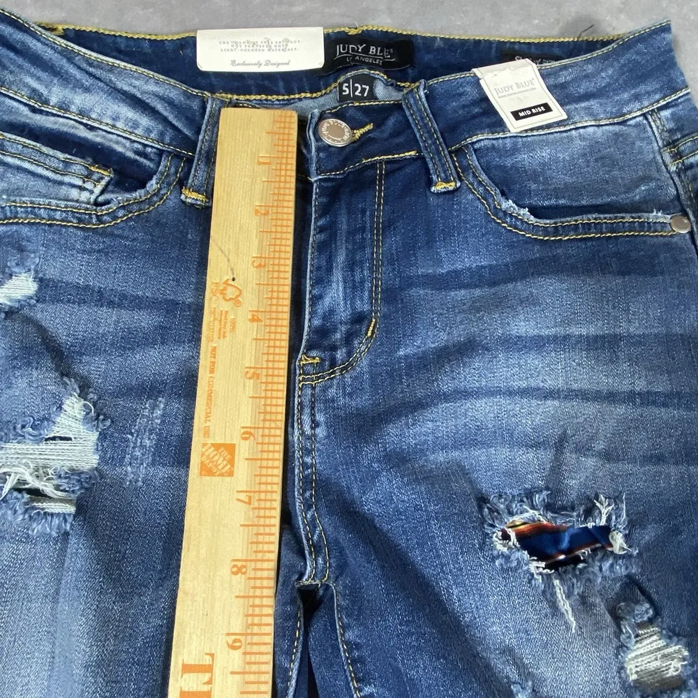 Judy Blue Skinny Jeans 5/27 Destroyed Serape Patch‎ Festival Rainbow Ripped NEW - Image 7