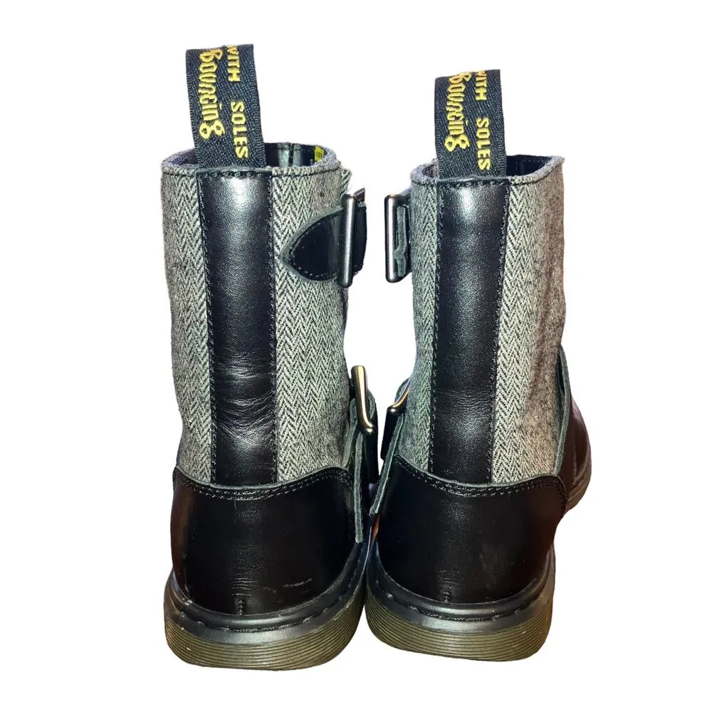 Dr. Martens Gayle Biker Boots with Houndstooth Black and White Tweed- EU 36 US 5 - Image 3